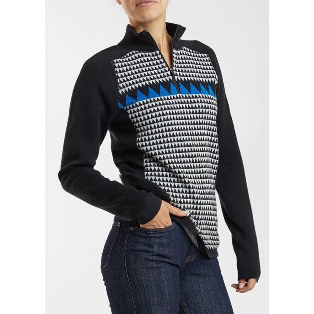 Title Nine Super Power 1/4 Zip Merino Wool Houndstooth Geo Pullover Athleisure S